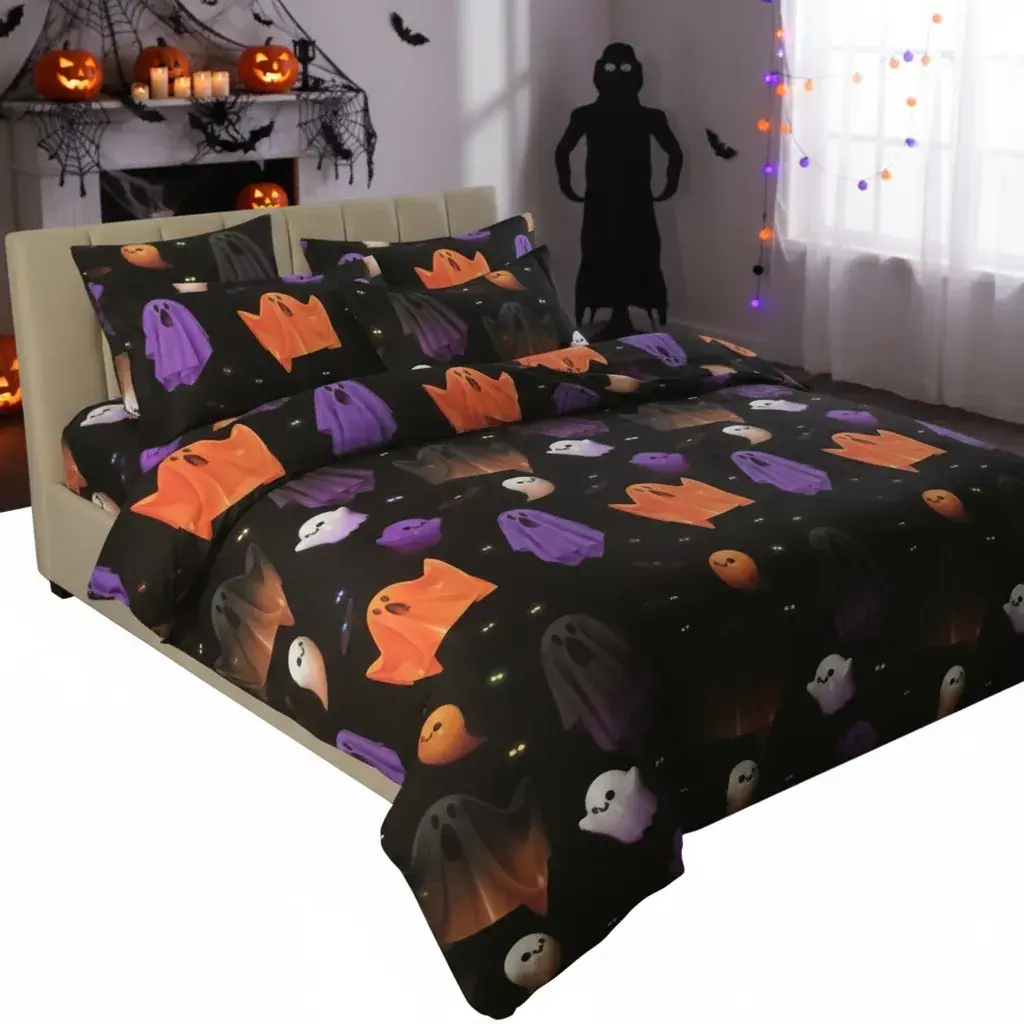Komplet pościeli 3D Halloween 160x200 cm czarny z duchami