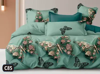 Komplet pościeli 5D MILANO 100% satyna bawełniana 200x220 zielony z motywem motyli