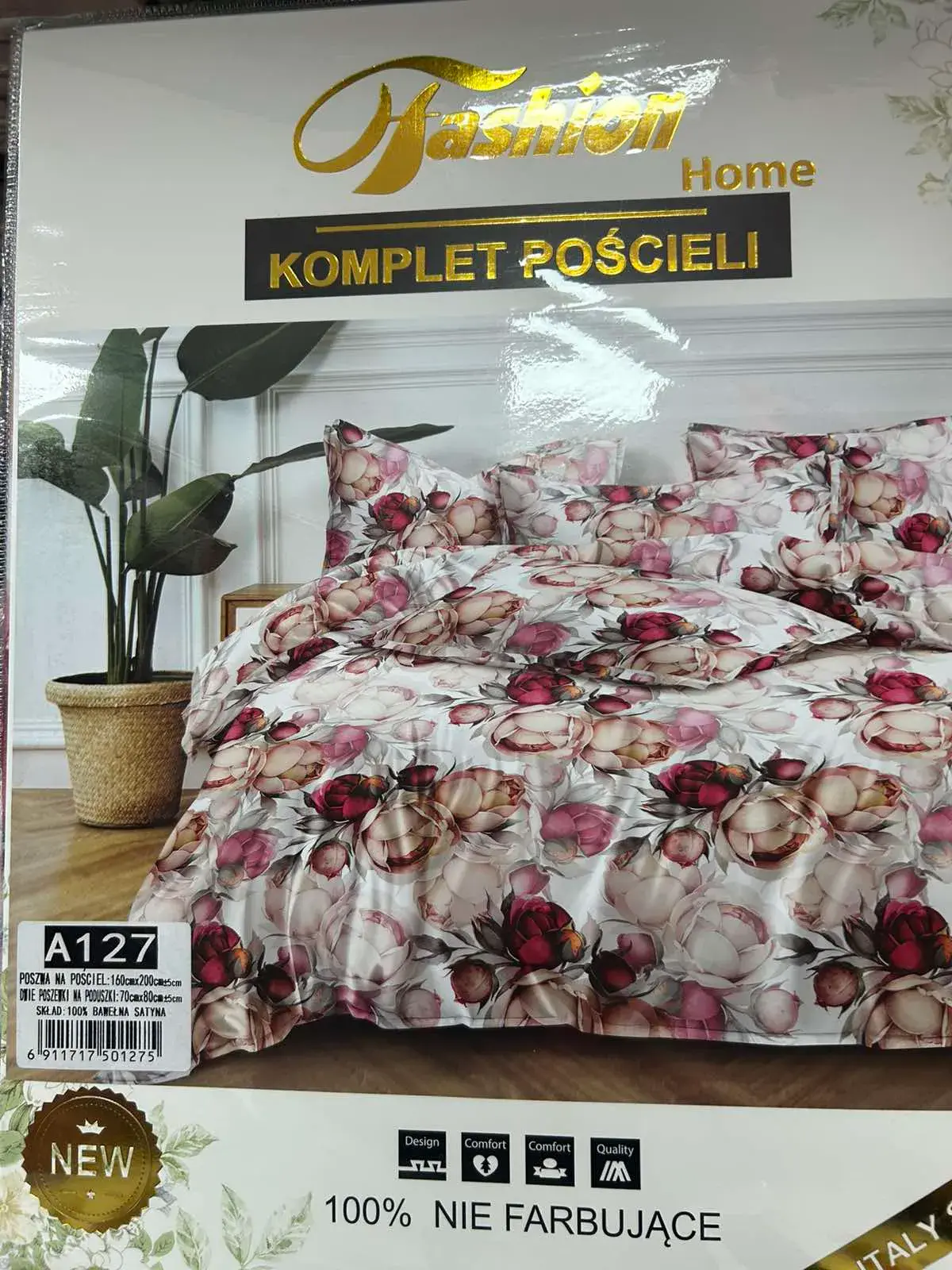Komplet Pościeli Fashion Home Satyna Bawełna 160x200cm 3cz A127