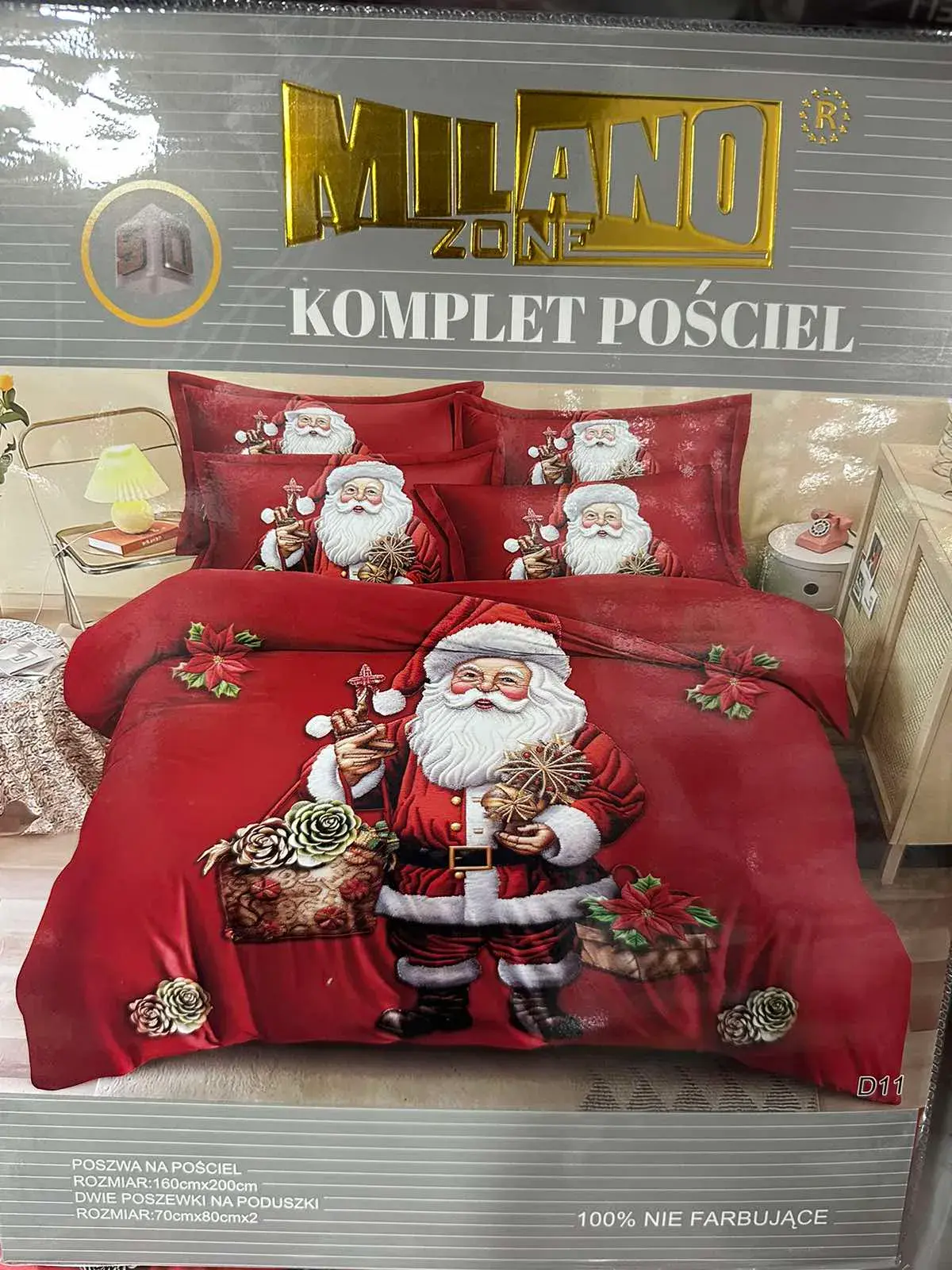 Komplet Pościeli 3CZ 160/200 Milano z motywem Świętego Mikołaja