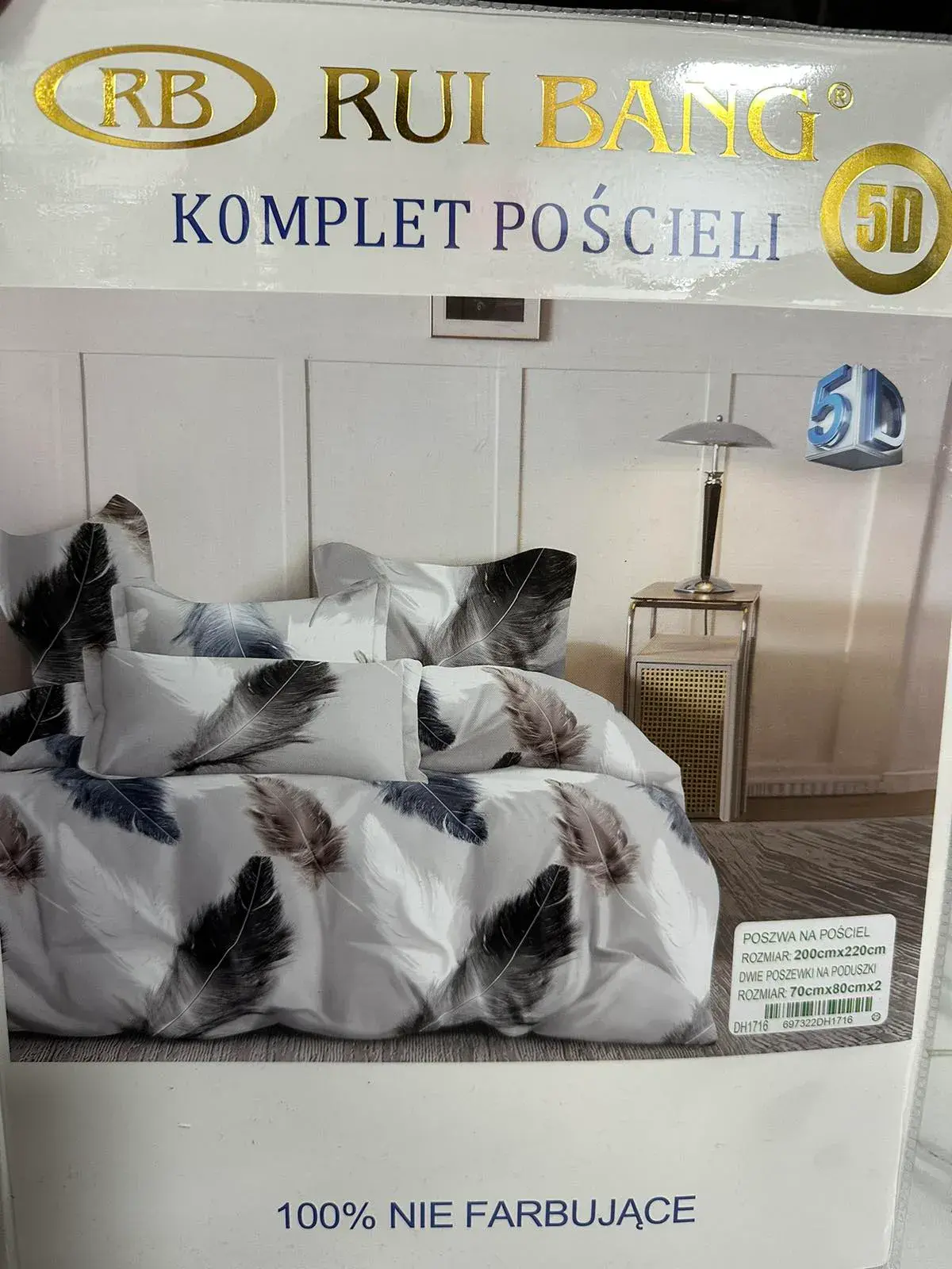 Komplet Pościeli Rui Bang 5D 200/220 szary pióra