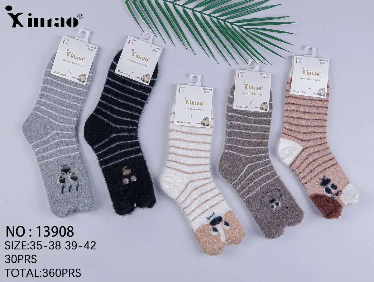Skarpetki damskie Ximao z mink hair, rozmiar 35-38, wzór zwierzątka