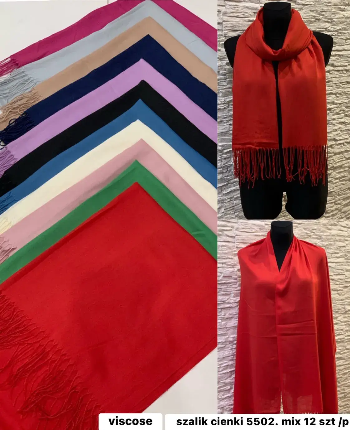 Szaliki damskie viscose 50x152 cm mix kolorów