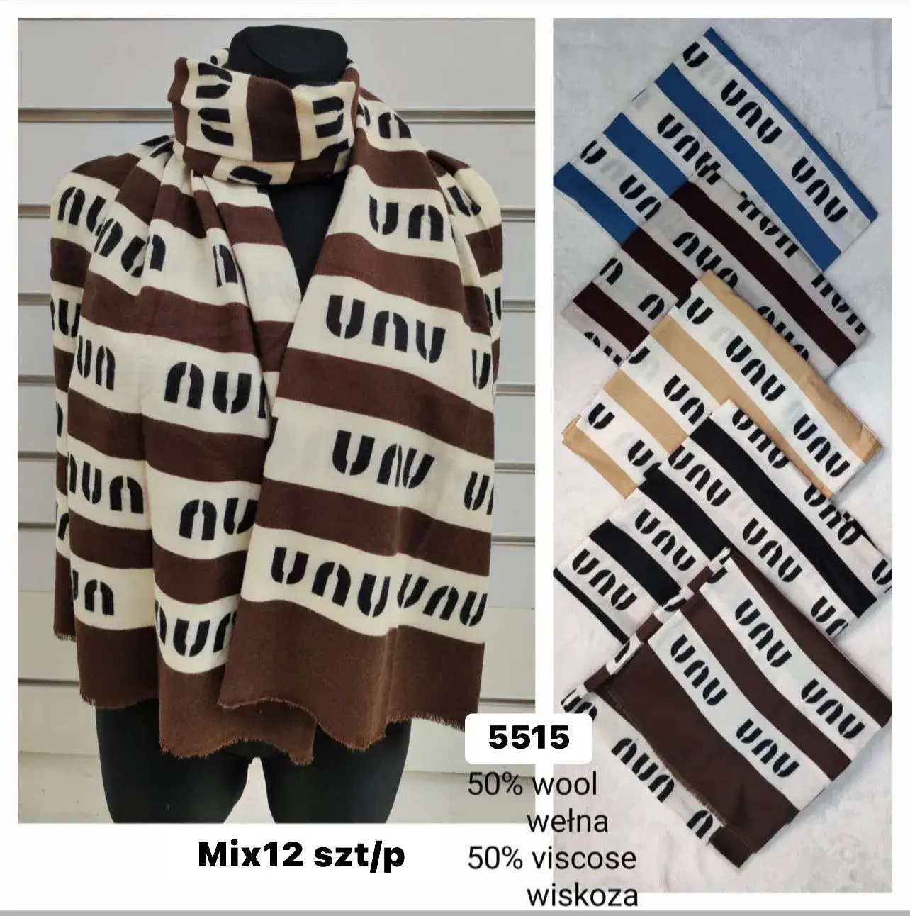 Szaliki damskie mix 12 szt 50% wełna W10226-163