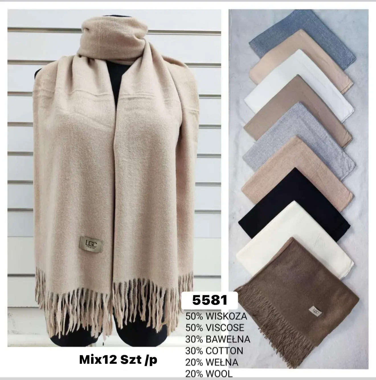 Szaliki damskie mieszanka wełny 50/30/20% W10226-170