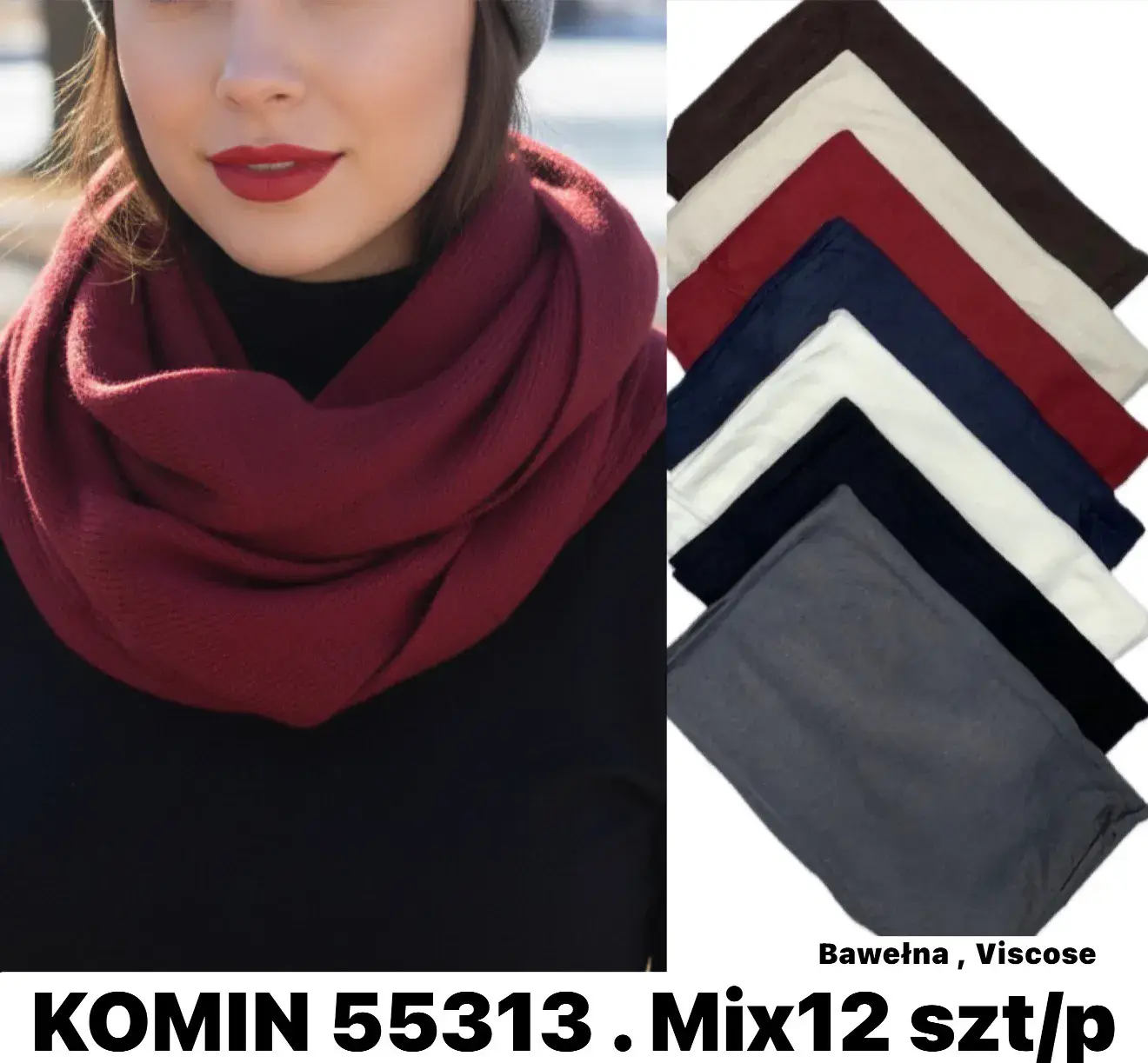 Komin Damski 55313 Mix 12 szt Bawełna Viscose