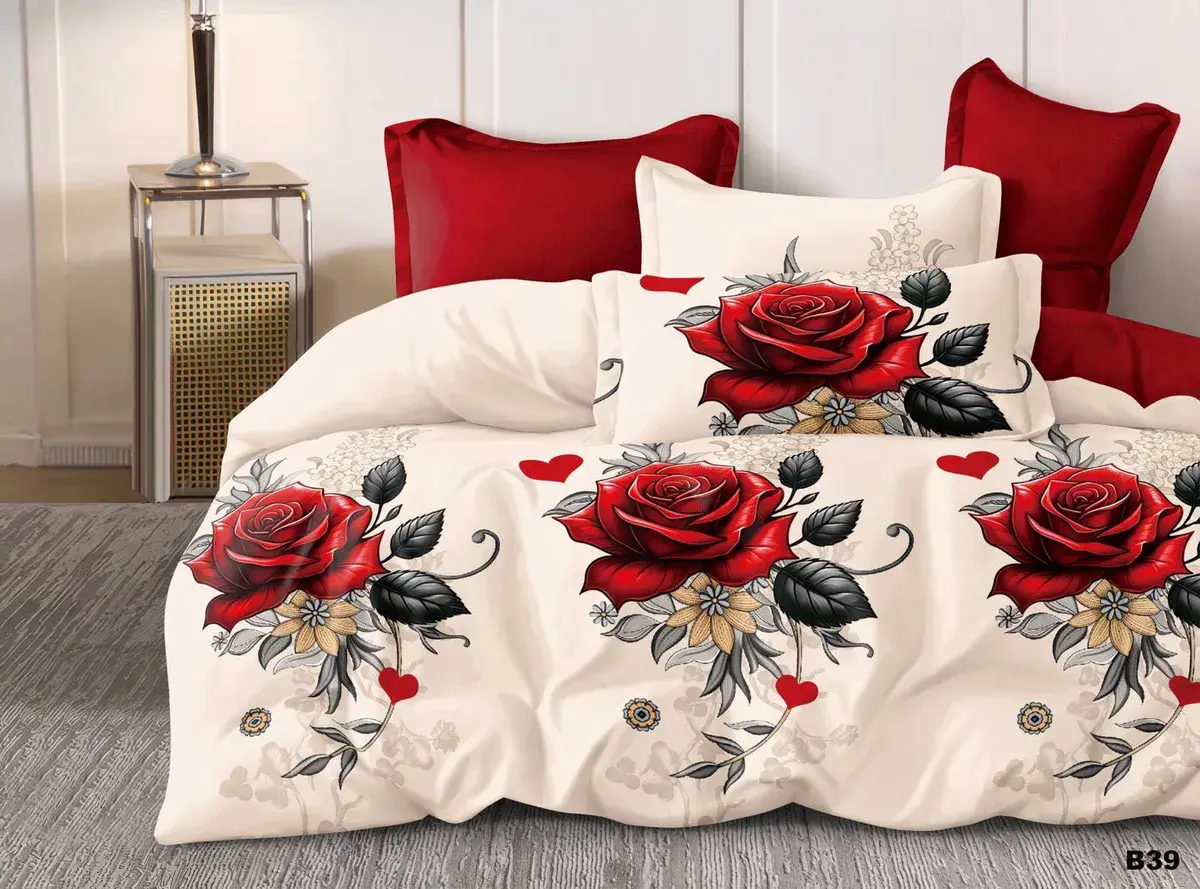 Komplet pościeli MILANO 5D 160x200 czerwone róże satyna bawełna