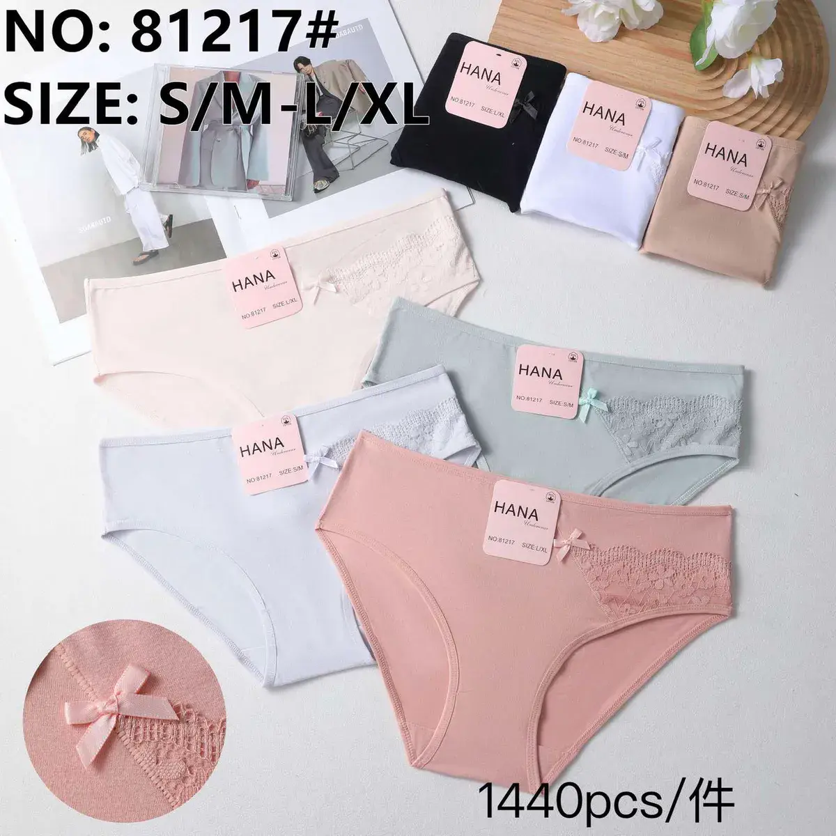 Majtki damskie HANA z koronką i kokardką, mix kolorów, rozmiary S-XL