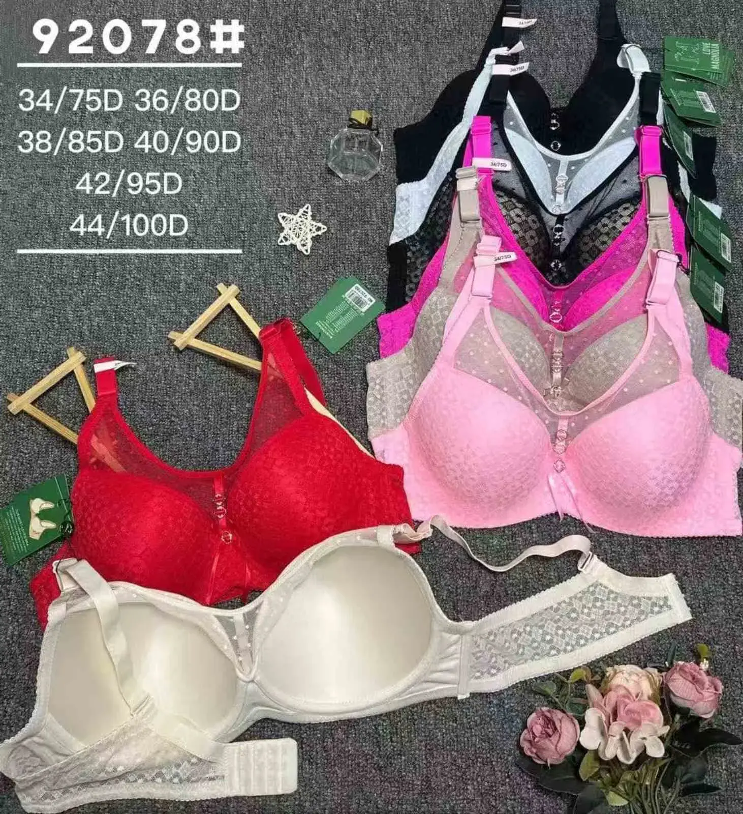 Biustonosze damskie push-up 34/75-44/100D różne kolory