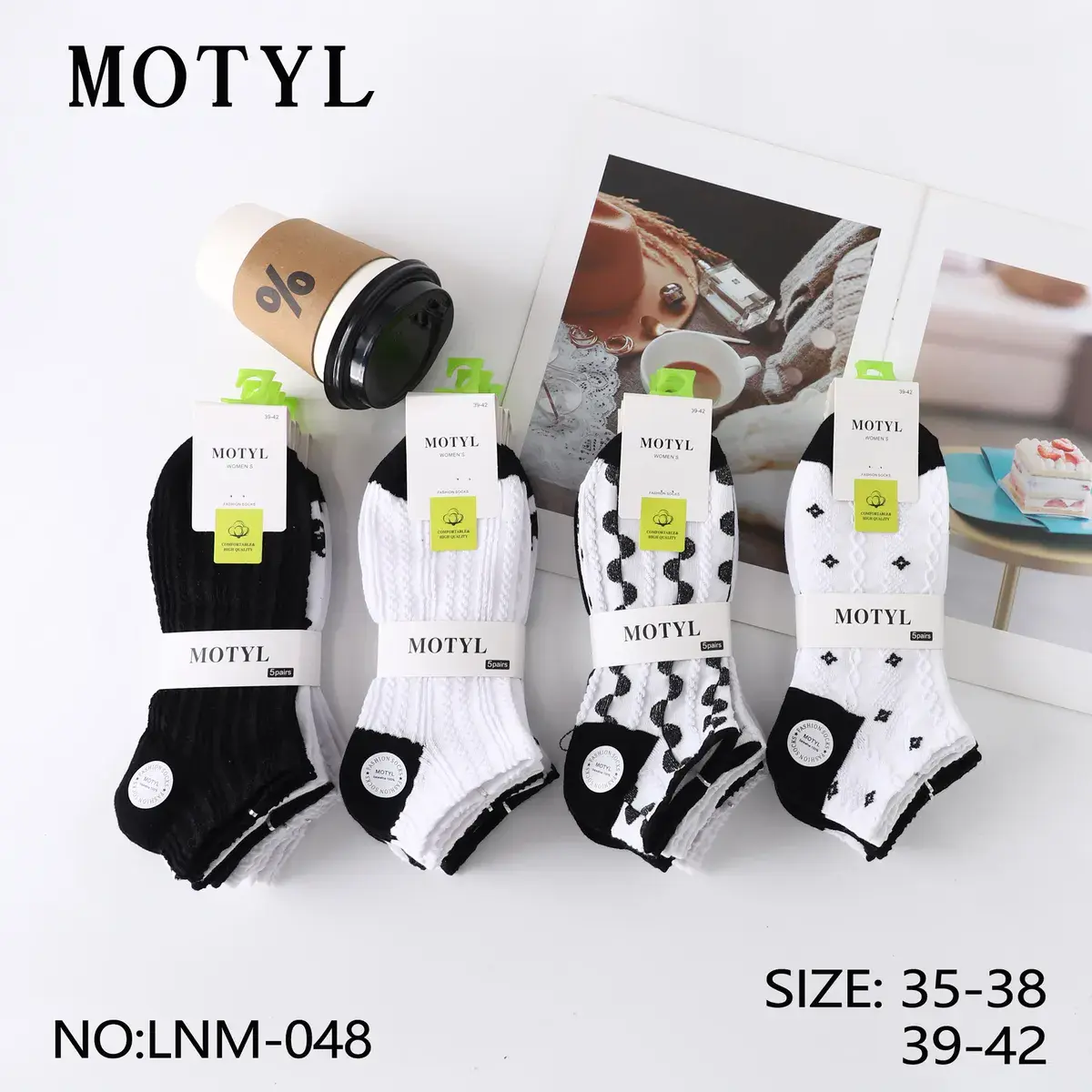 Skarpetki Motylowy 5-pack Czarno-białe Rozmiar 35-42