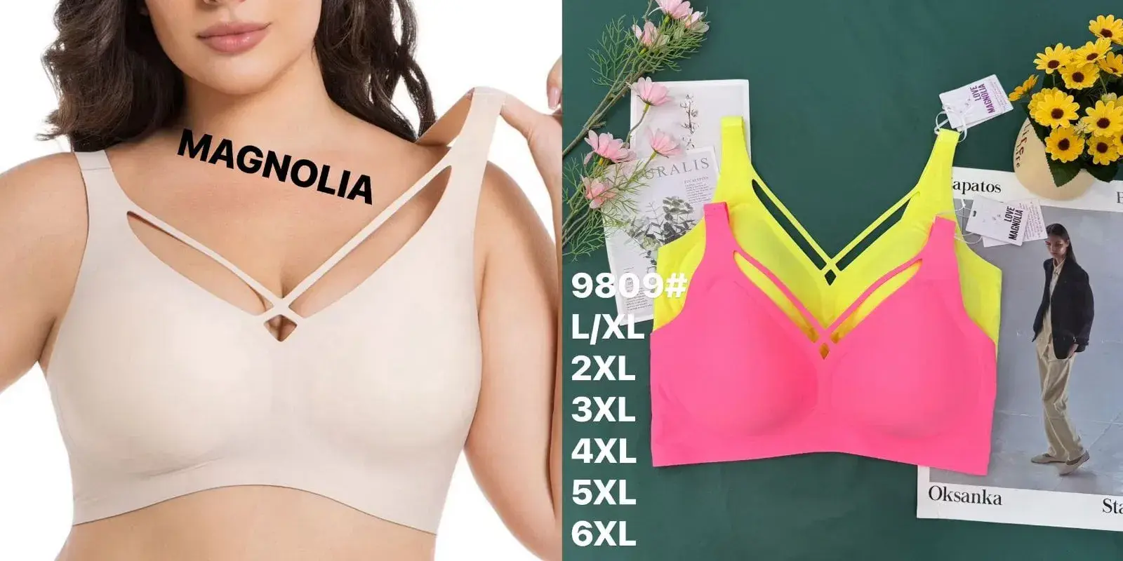 Biustonosze damskie Magnolia 9809 bezszwowe mix kolorów L-6XL