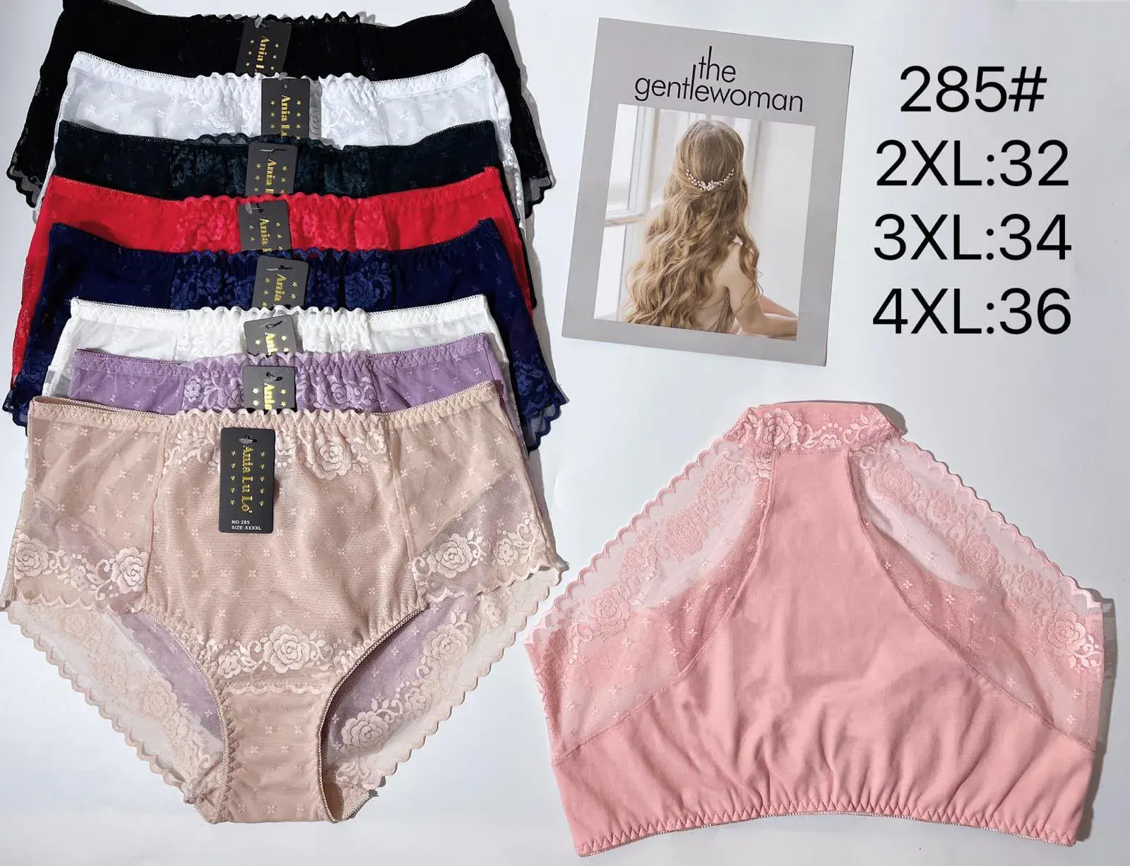 Majtki damskie koronkowe 2XL-32, 3XL-34, 4XL-36, zestaw 12 szt
