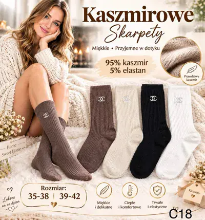 Kaszmirowe skarpety damskie miękkie ciepłe elastyczne