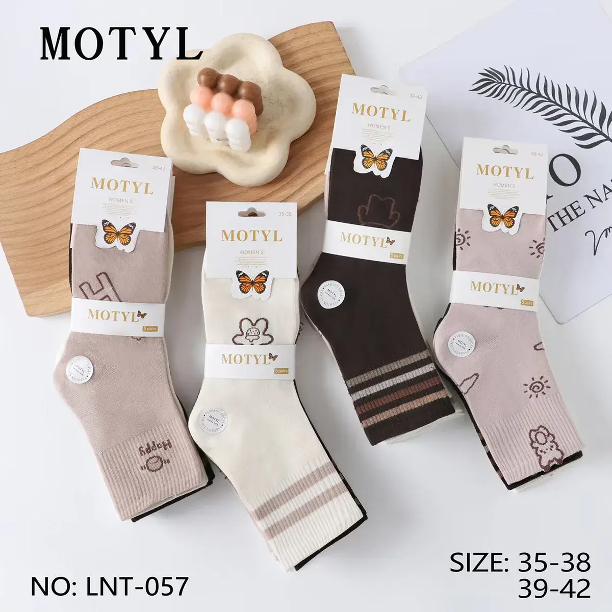 Skarpetki damskie MOTYL wzory kwiatowe i paski 35-42