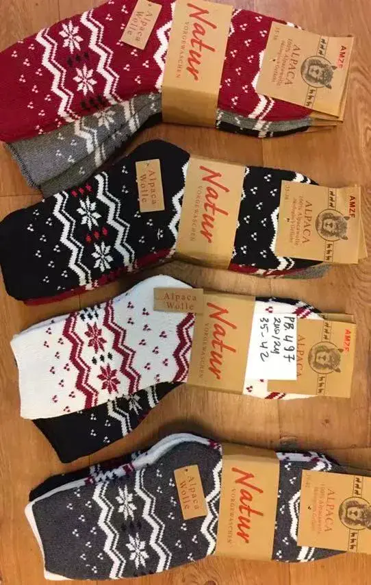 Skarpety Alpaca Wool Natur wzór śnieżynki mix kolorów 35-42