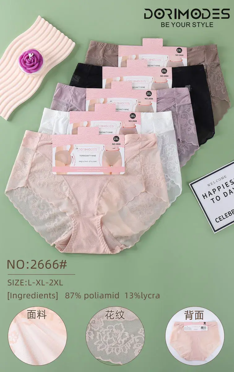Majtki termoaktywne damskie z koronką 2XL beżowe, czarne, białe, szare, brązowe