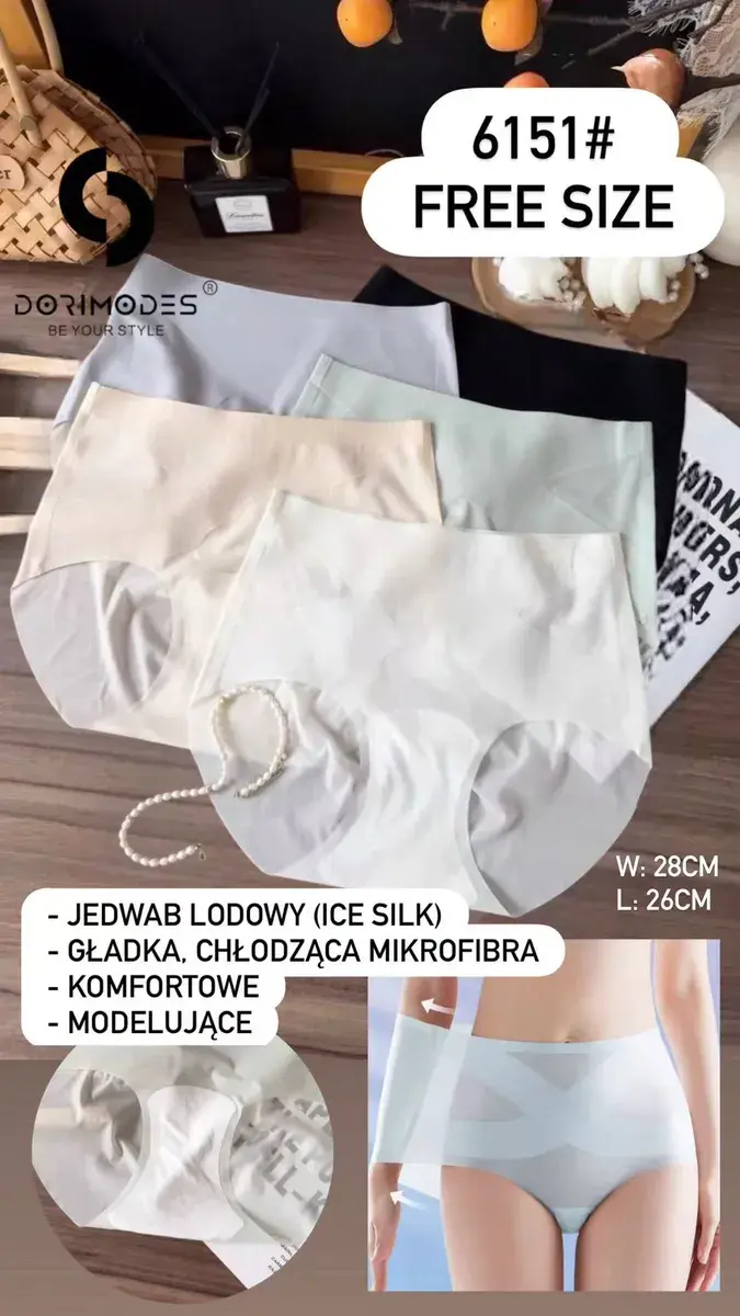 Majtki damskie modelujące z lodowego jedwabiu, rozmiar uniwersalny