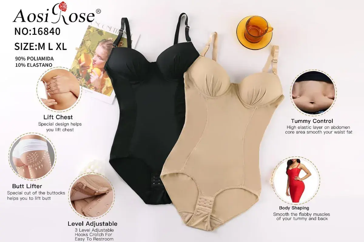 Body modelujące Aosi Rose beżowe i czarne z regulacją rozmiaru