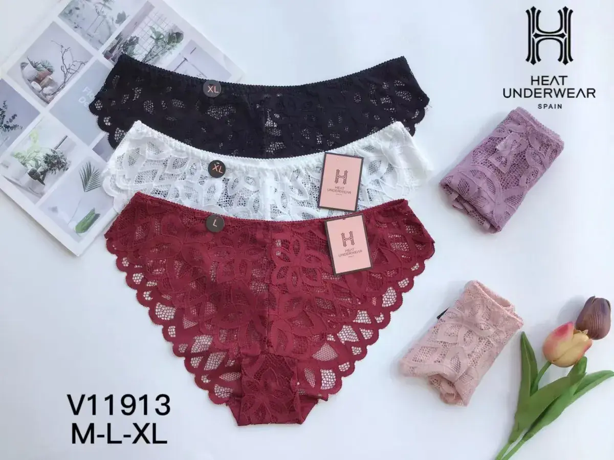 Koronkowe majtki damskie Heat Underwear w kolorach bordowym, białym i czarnym