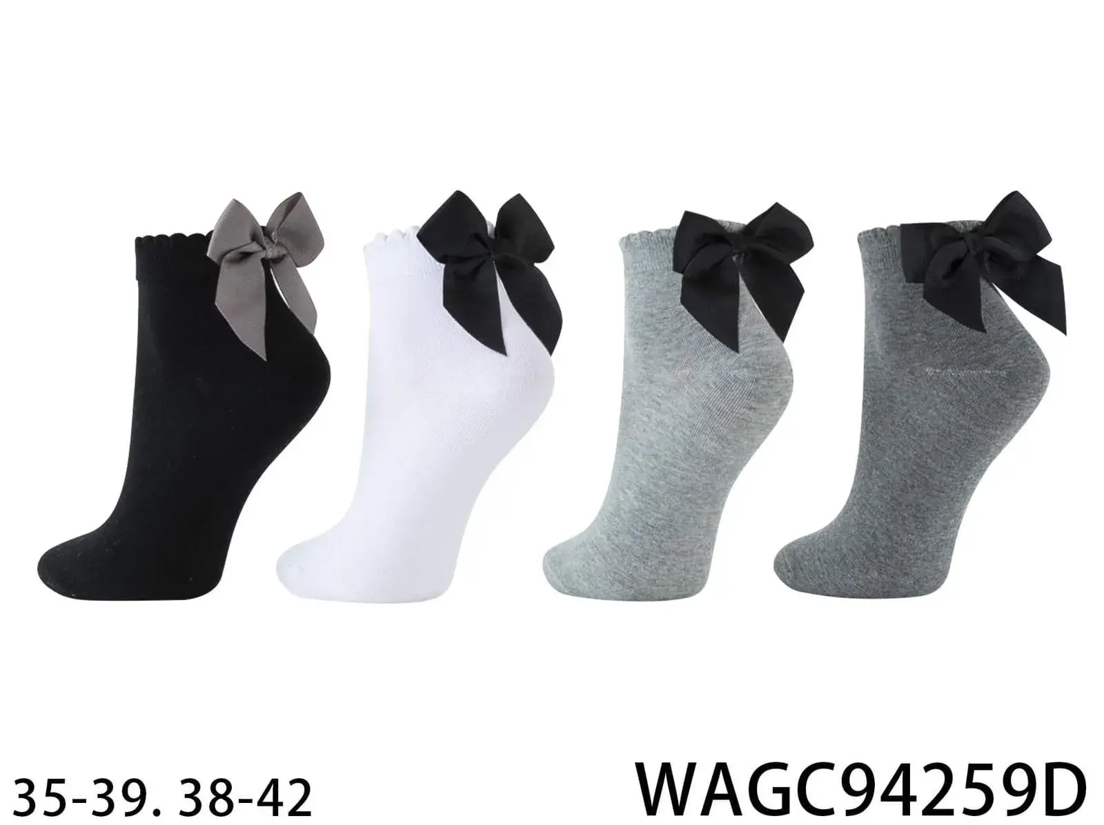 Skarpetki damskie z kokardą 35-39/38-42 czarny/biały/szary