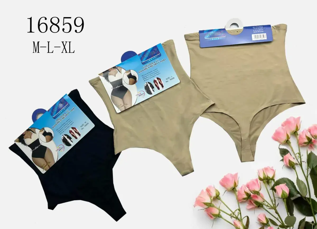 Modelujący beżowy i czarny string wysoki stan M-L-XL