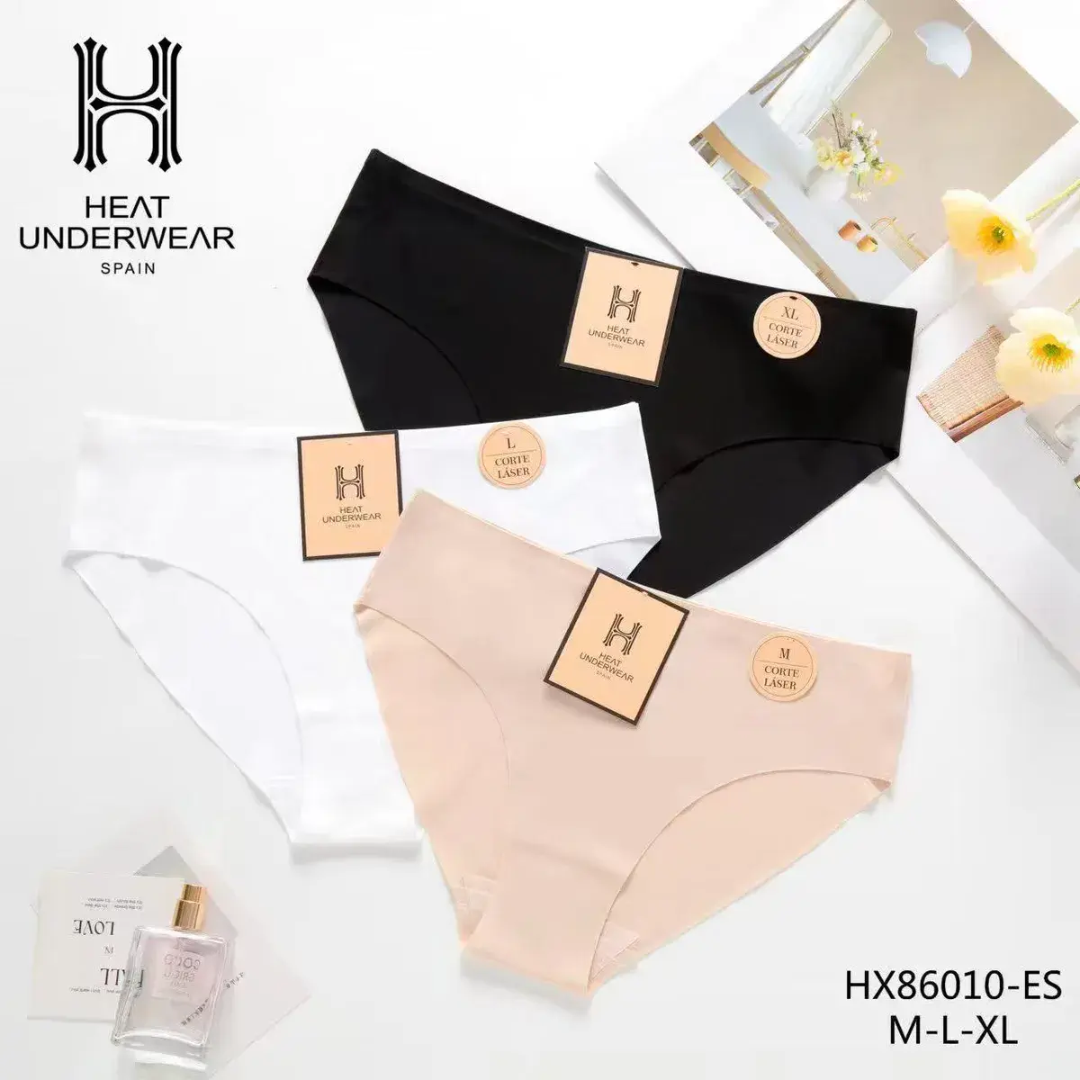Majtki Heat Underwear laserowe cięcie M-L-XL czarne białe beżowe