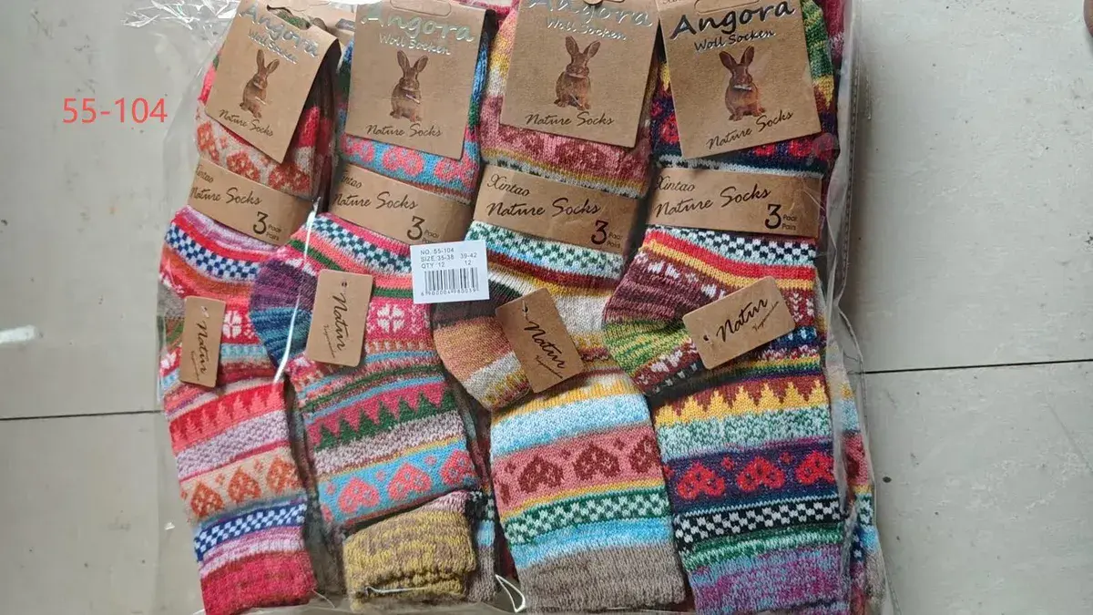 Kolorowe skarpetki damskie Angora Nature Socks 3 pary mix wzorów