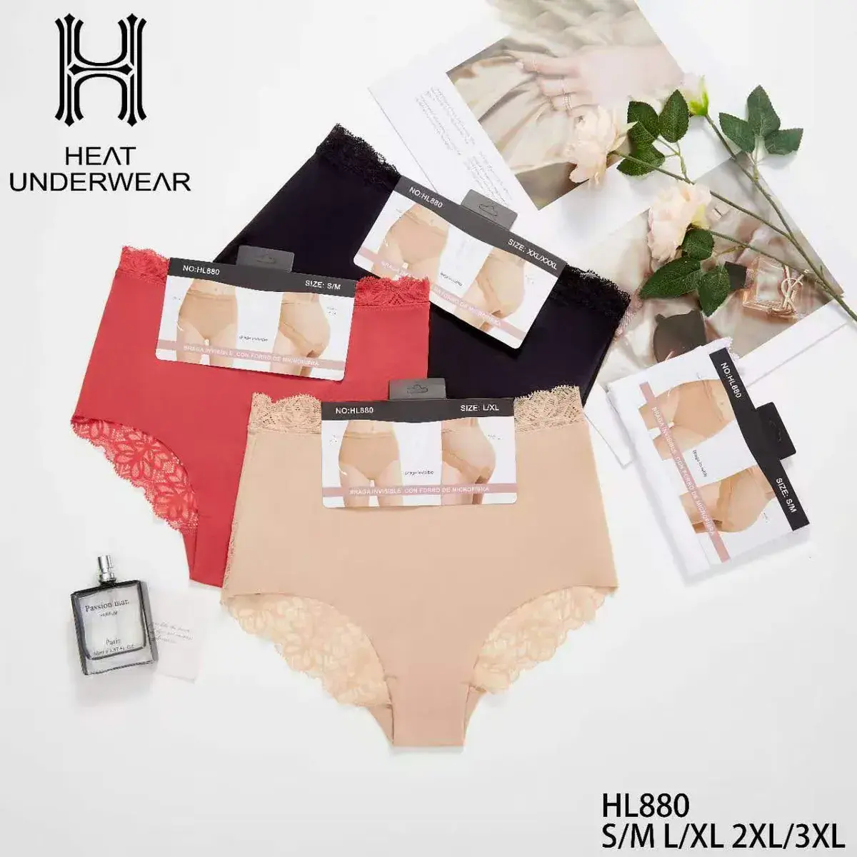 Majtki Heat Underwear z koronką beżowe, czarne, czerwone, rozmiary S-3XL