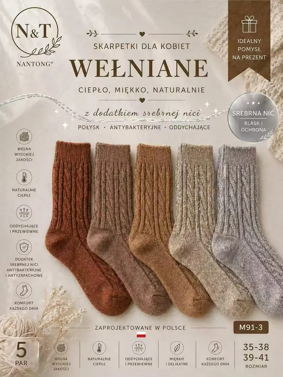 Skarpetki damskie wełniane z dodatkiem srebrnej nici 35-41