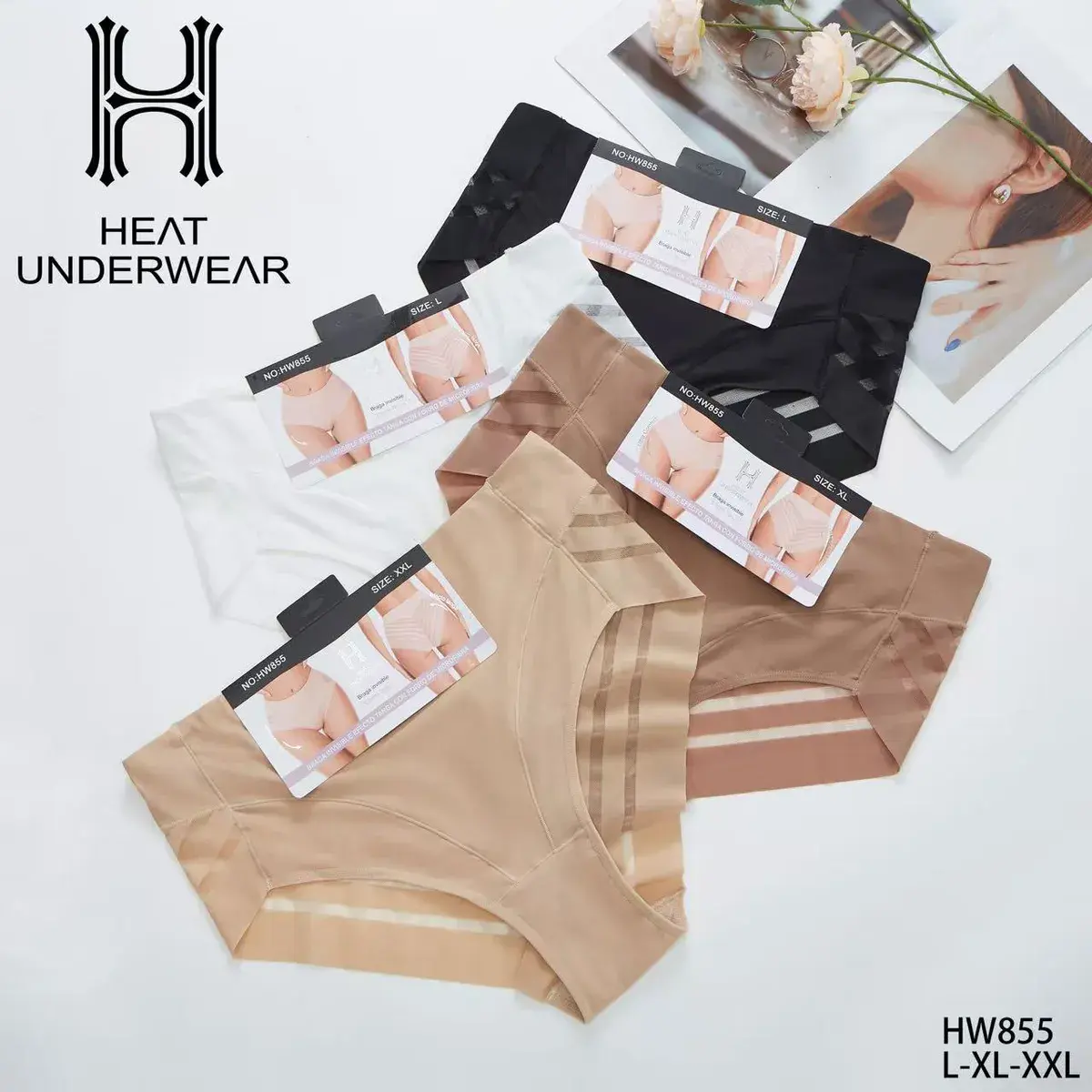 Majtki Heat Underwear bezszwowe w kolorach beż, czarny, biały