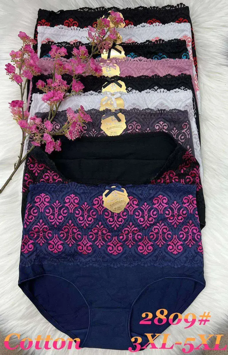Majtki damskie bawełniane z koronką 3XL-5XL kolorowe wzory