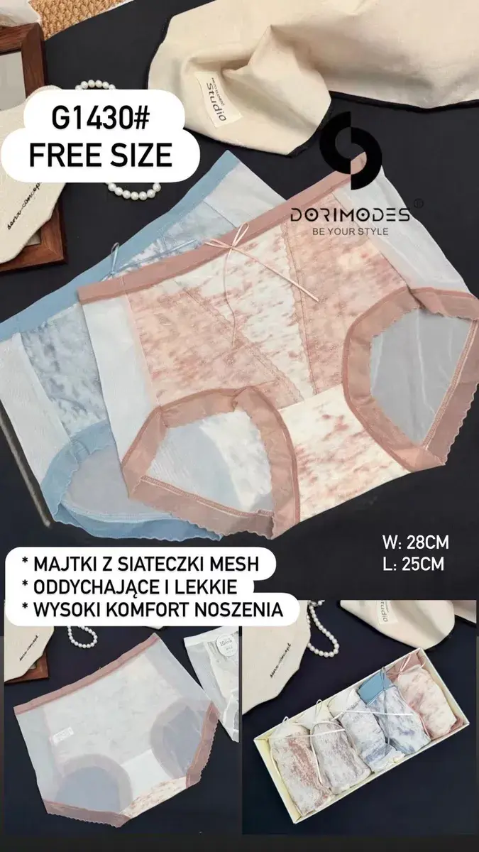 Majtki damskie z siateczki mesh pastelowe, rozmiar uniwersalny