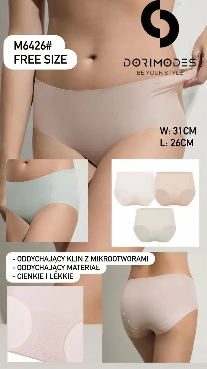 Majtki damskie beżowe z oddychającym klinem, rozmiar uniwersalny