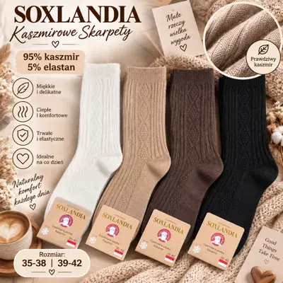 Soxlandia Kaszmirowe Skarpety damskie 95% kaszmir 4 kolory
