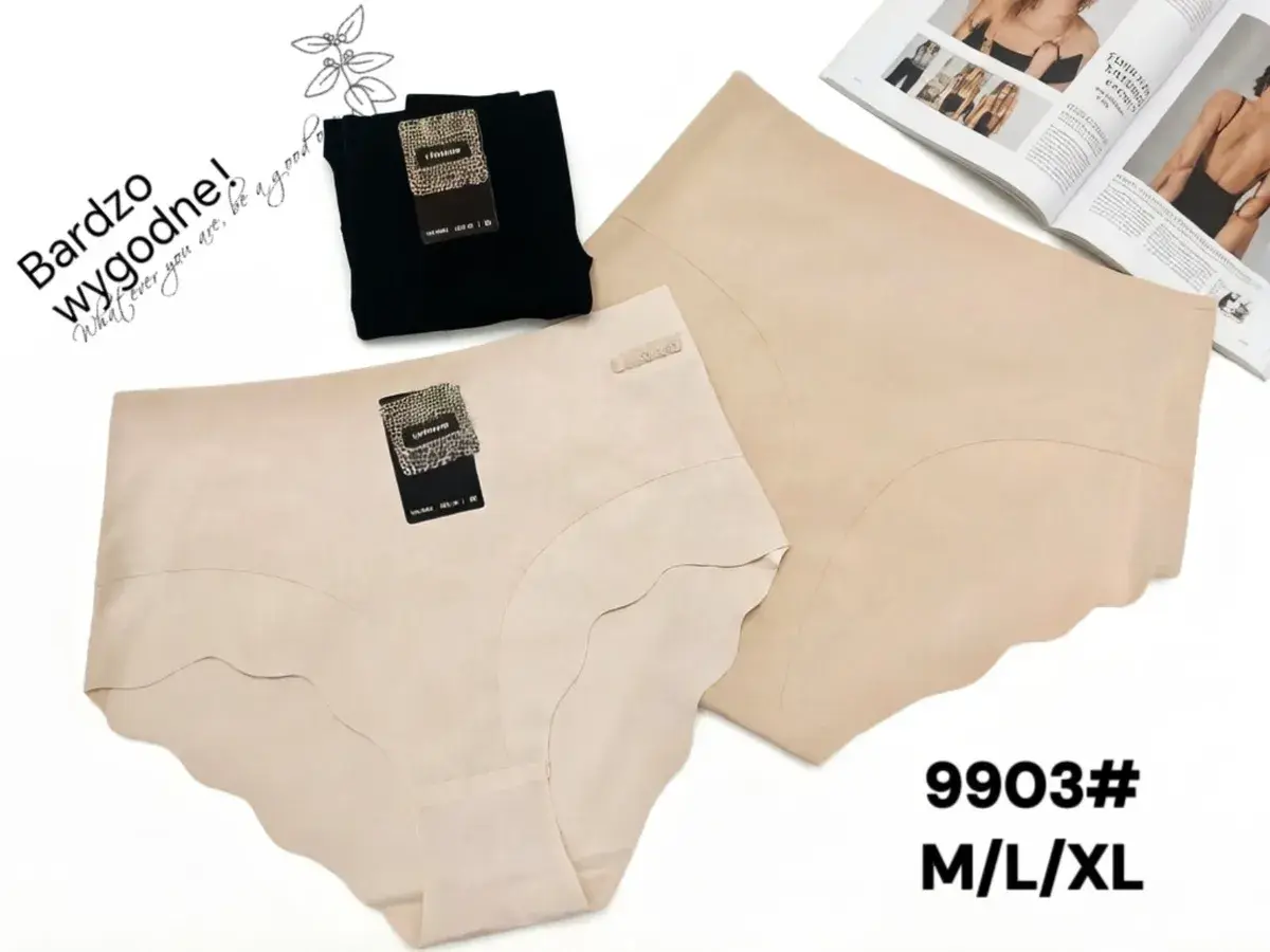 Majtki bezszwowe beżowe i czarne 9903 M/L/XL