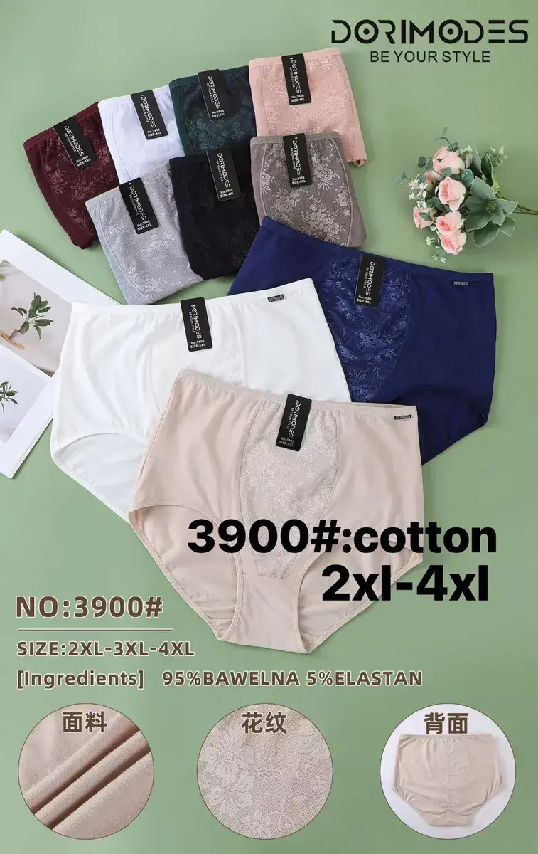 Majtki damskie bawełniane z koronkowym panelem 2XL-4XL