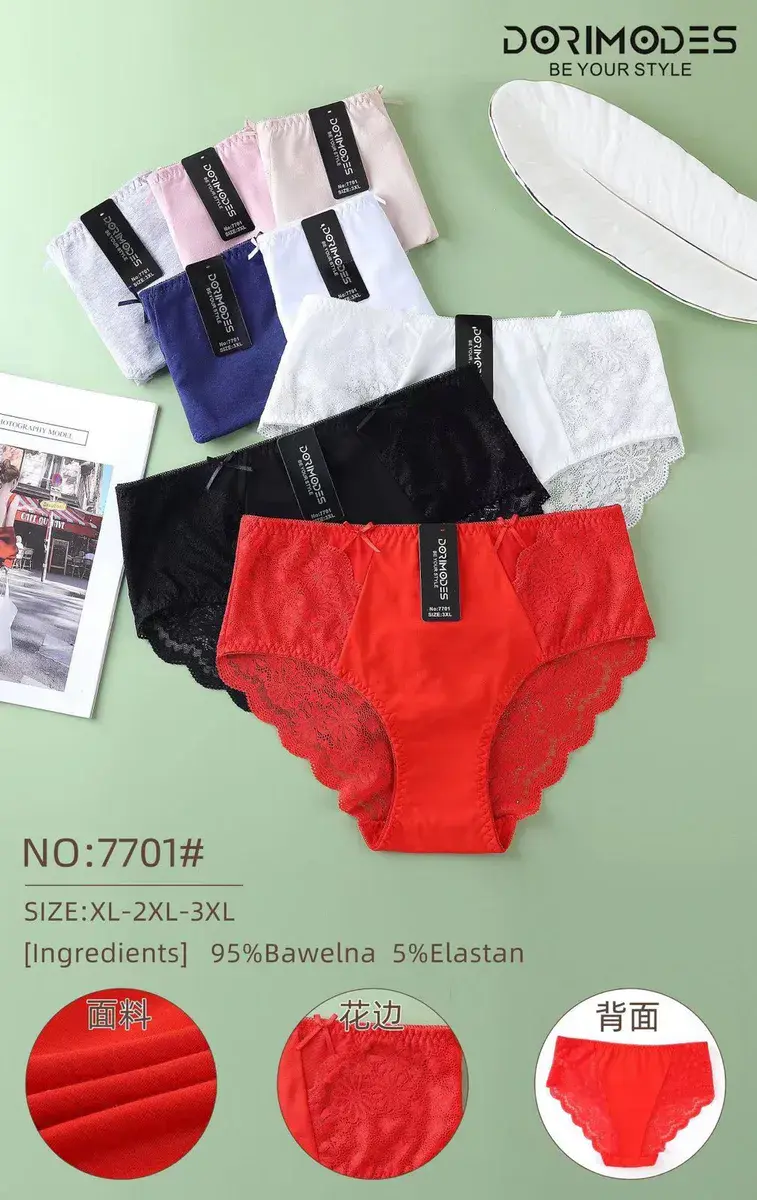Majtki damskie bawełniane z koronką w różnych kolorach XL-3XL