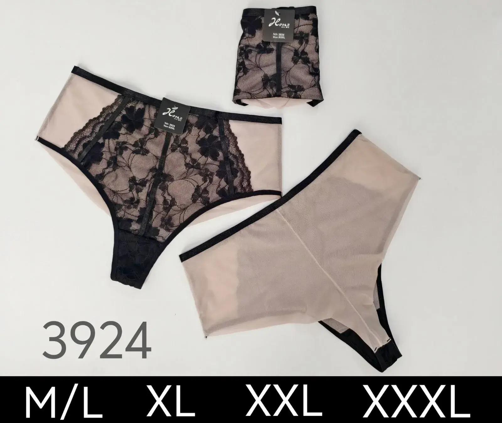Majtki damskie koronkowe Hone 3924 beżowo-czarne, mix M/L-XL-XXL-XXXXL