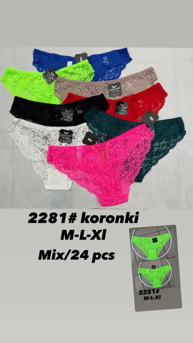 Koronkowe stringi mix 7 kolorów M-L-XL 24 szt
