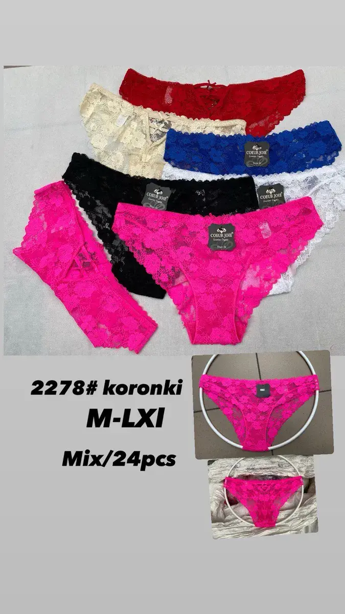 Koronkowe stringi mix kolorów M-LXL 24 szt