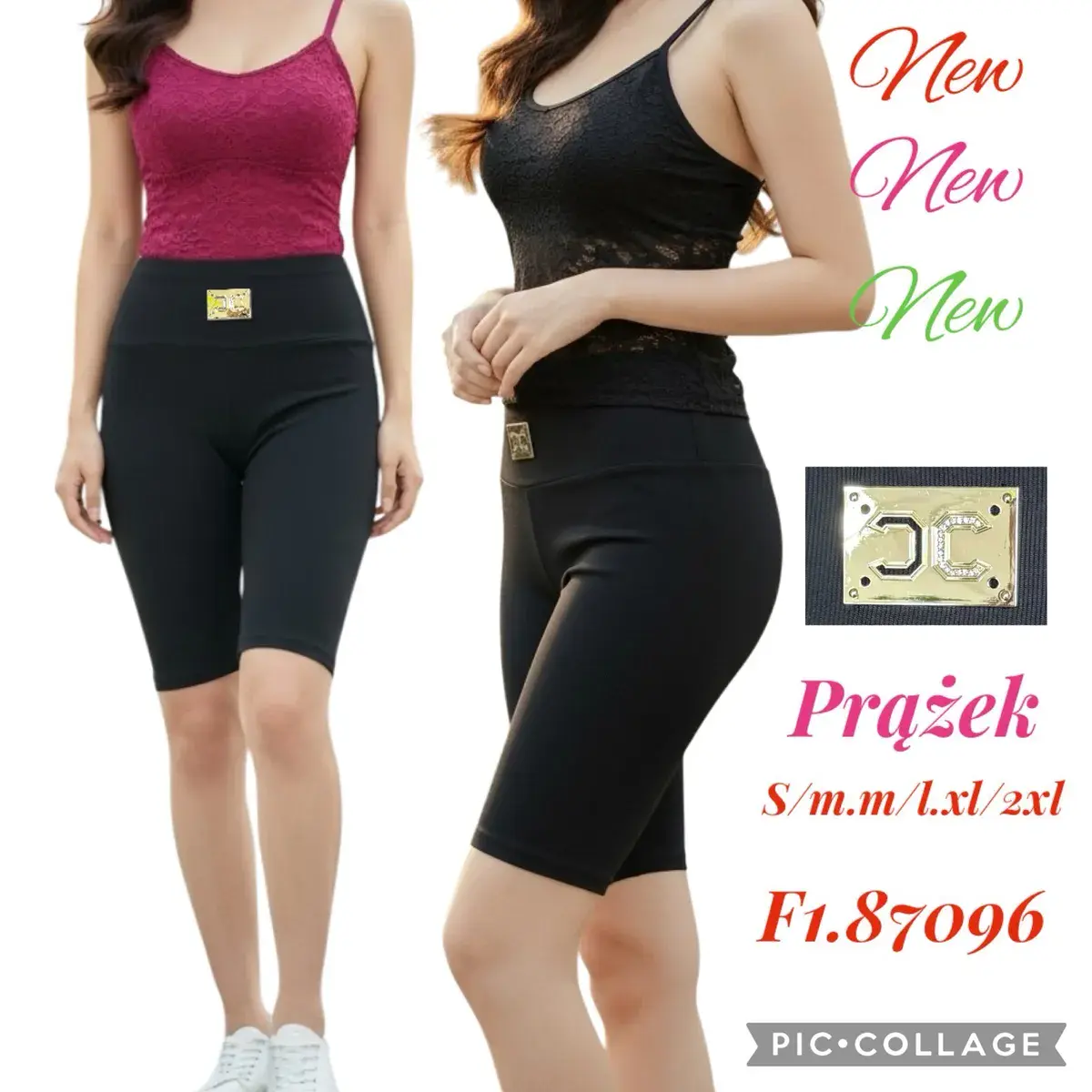 Prążek Damski Czarny z Koronkowym Topem S-2XL