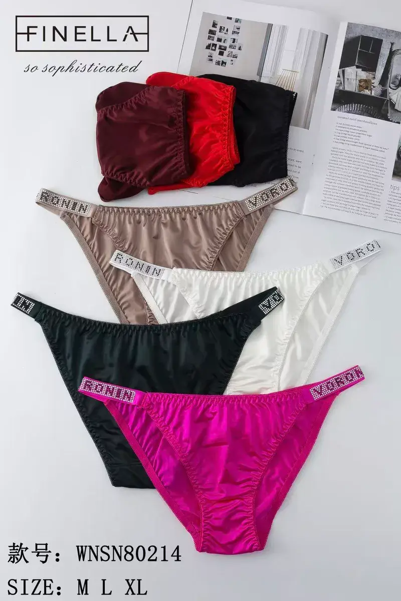 Majtki damskie FINELLA z ozdobnymi paskami, kolorowe, rozmiary M-XL