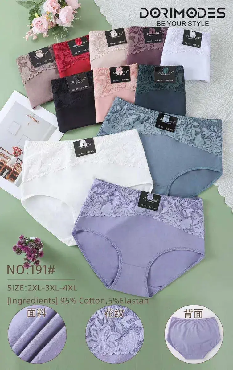 Majtki damskie z koronką bawełniane 2XL-4XL pastelowe kolory