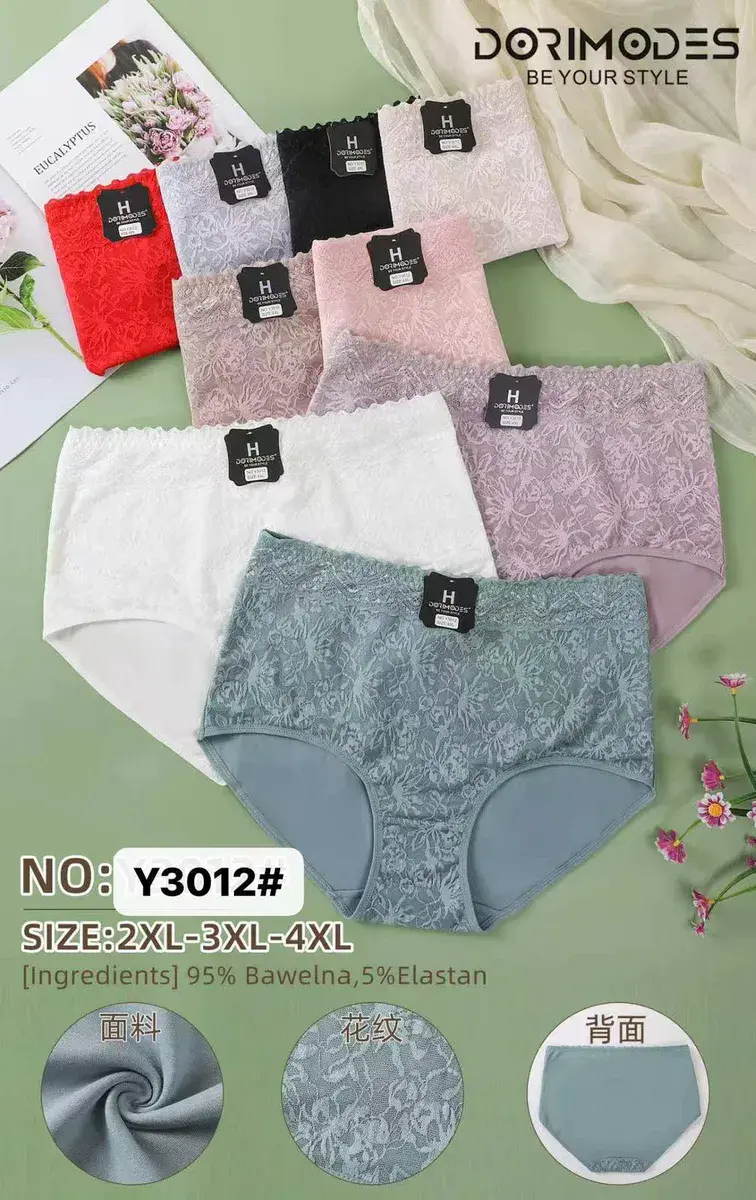 Majtki damskie koronkowe bawełniane 2XL-4XL pastelowe kolory