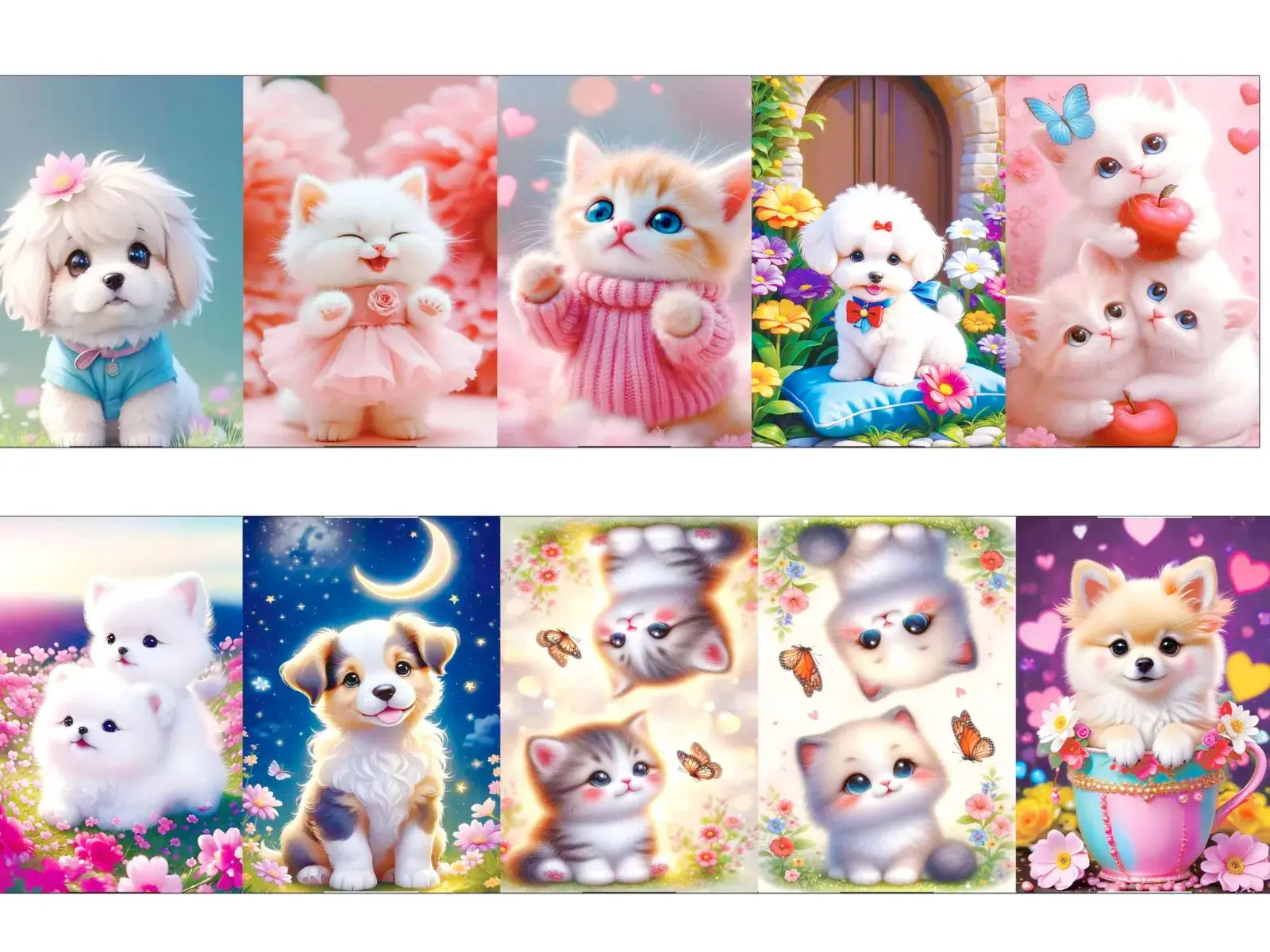Ściereczki 40x60 cm z nadrukami kawaii kotków i piesków