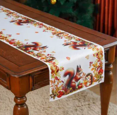 Bieżnik świąteczny 40x80 cm z motywem wiewiórek i jesiennych liści