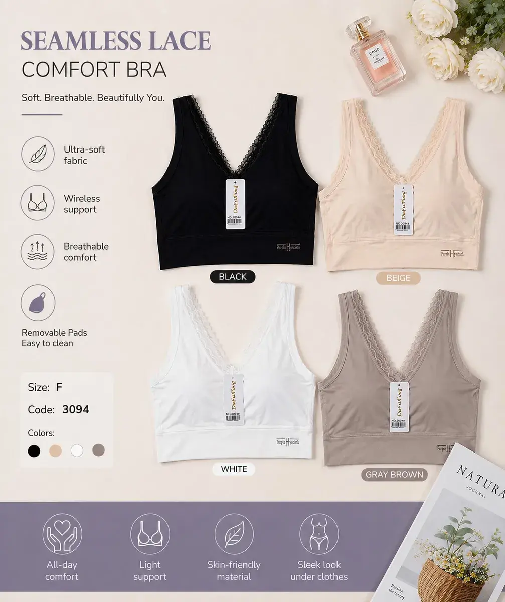 Biustonosz bezszwowy Comfort Bra w kolorach beż, czarny, biały, szarobrązowy