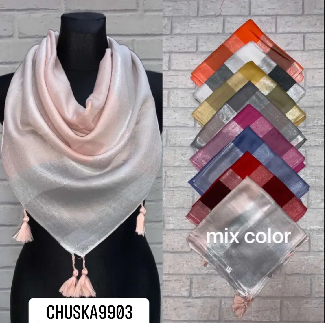 Szaliki damskie mix kolorów z frędzlami W10226-96