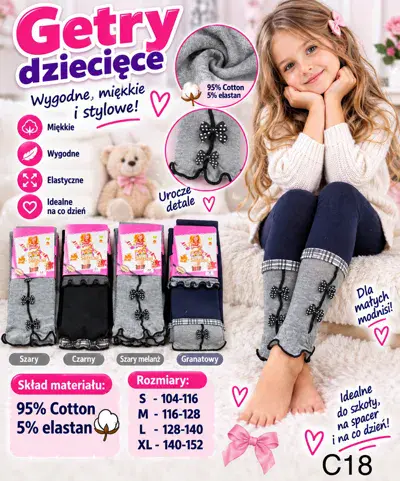 Getry dziecięce bawełniane z elastanem szare i granatowe