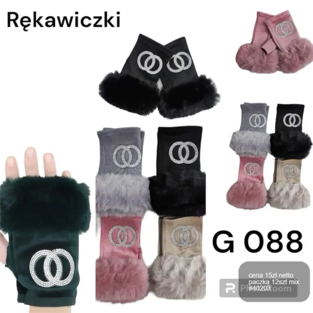 Rękawiczki bez palców z futerkiem i ozdobą mix kolorów